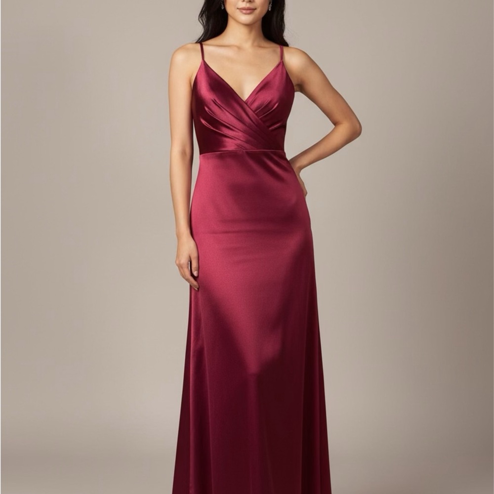 City Triangles Deep Red Satin Maxi Dress